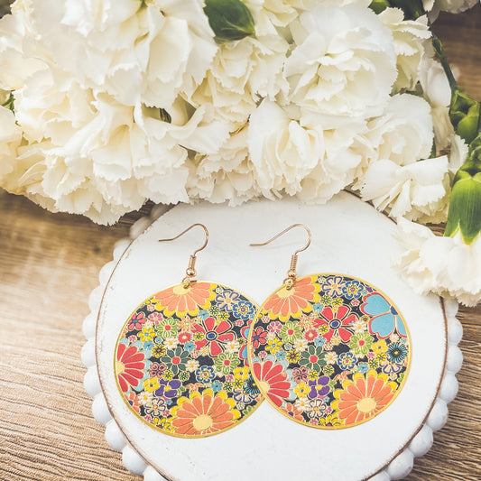 Fun Retro Flower Circle Earrings