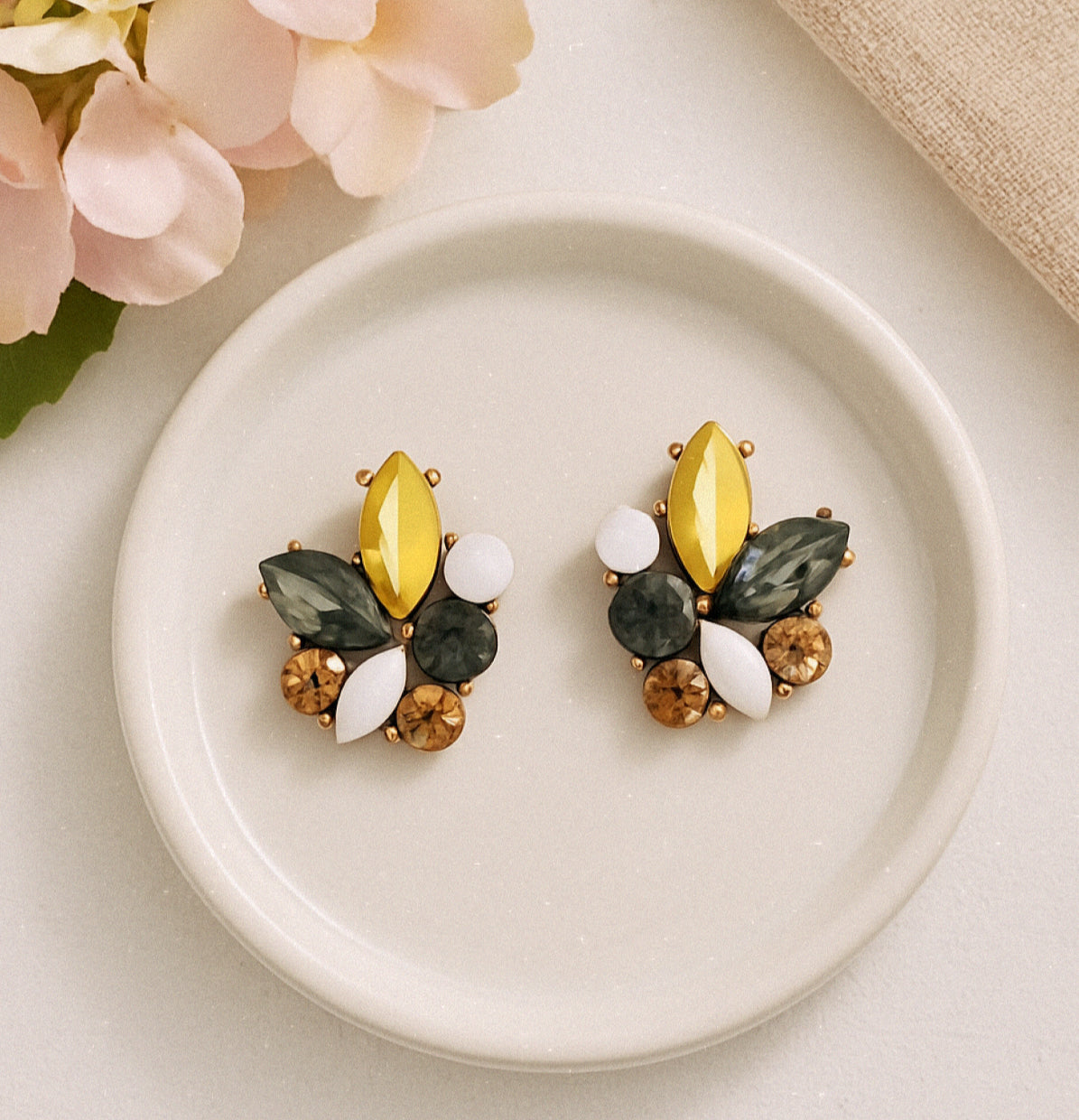 Beautiful Neutral Crystal Statement Earrings