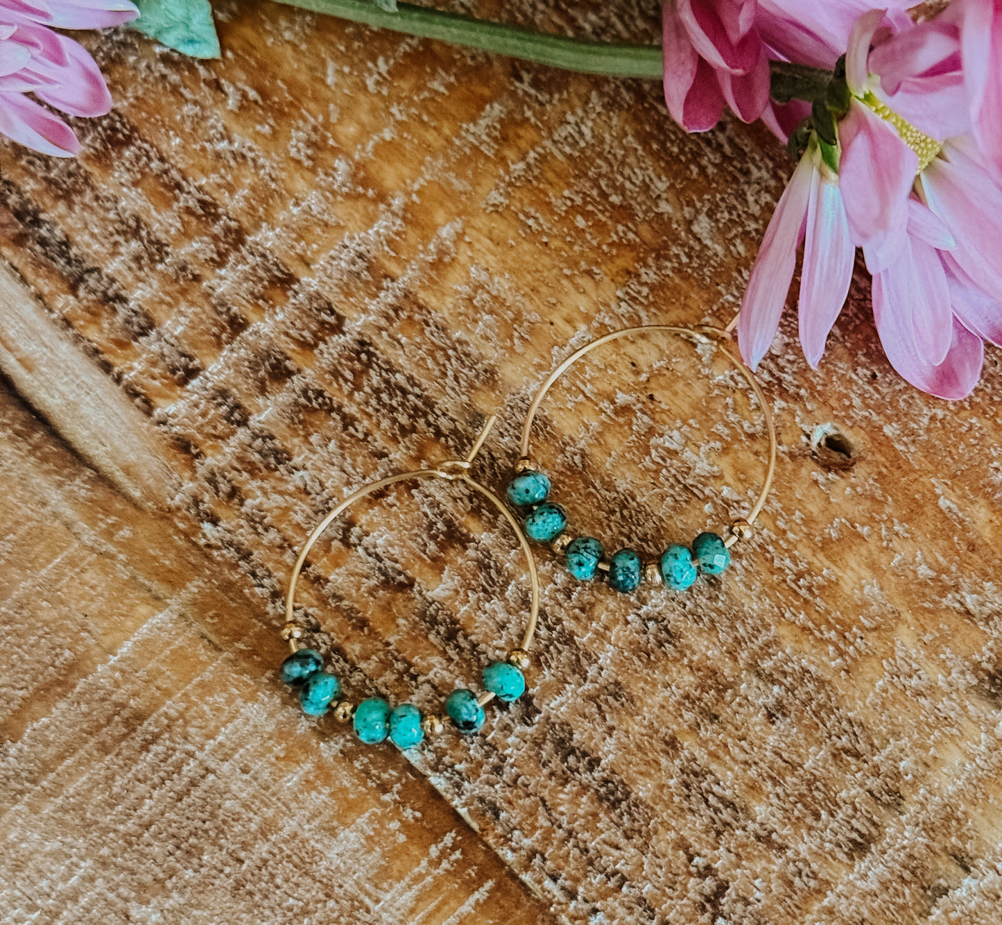 Beautiful Turquoise Stone Hoop Earrings