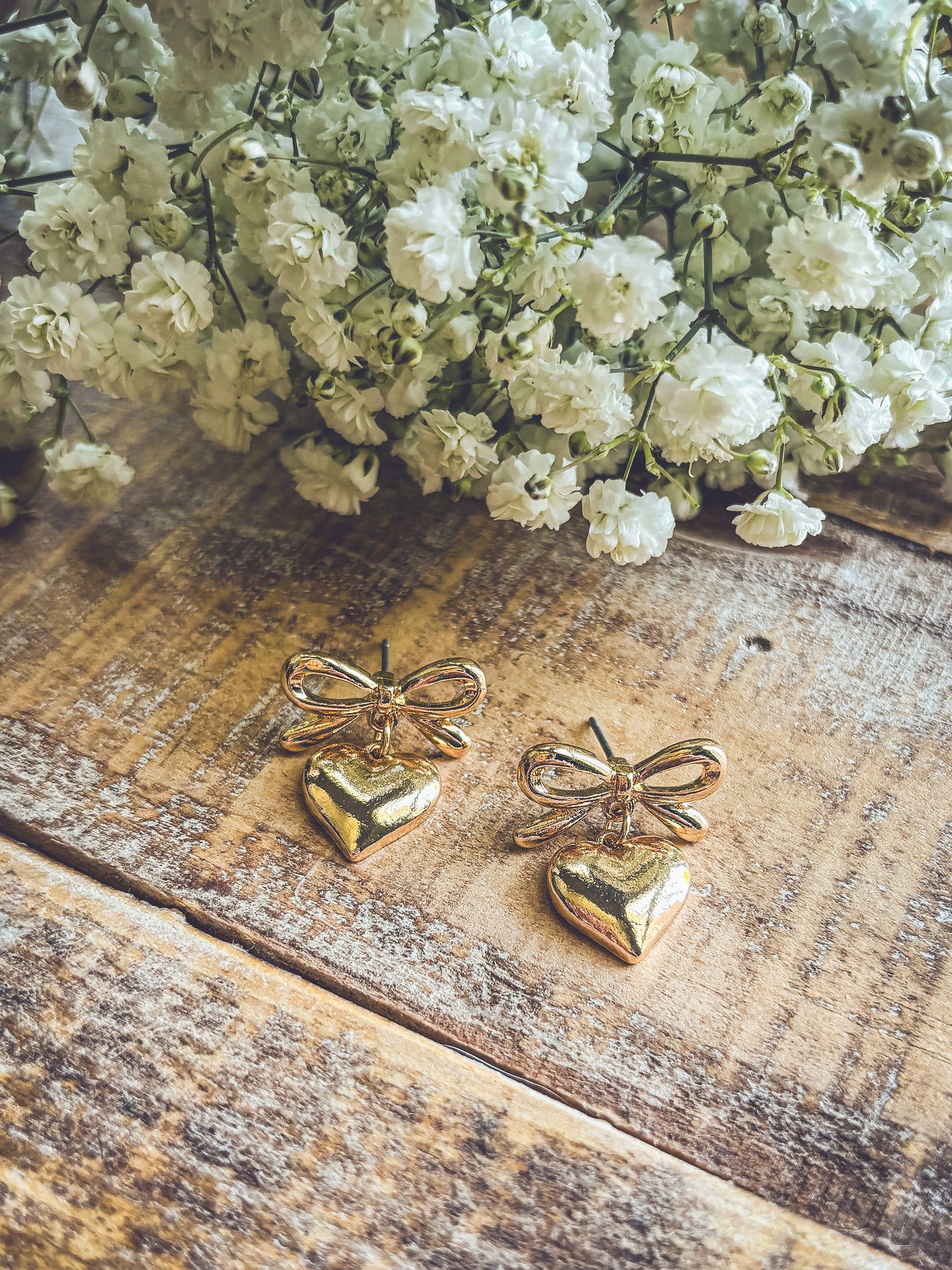 Beautiful Gold Heart Bow Earrings