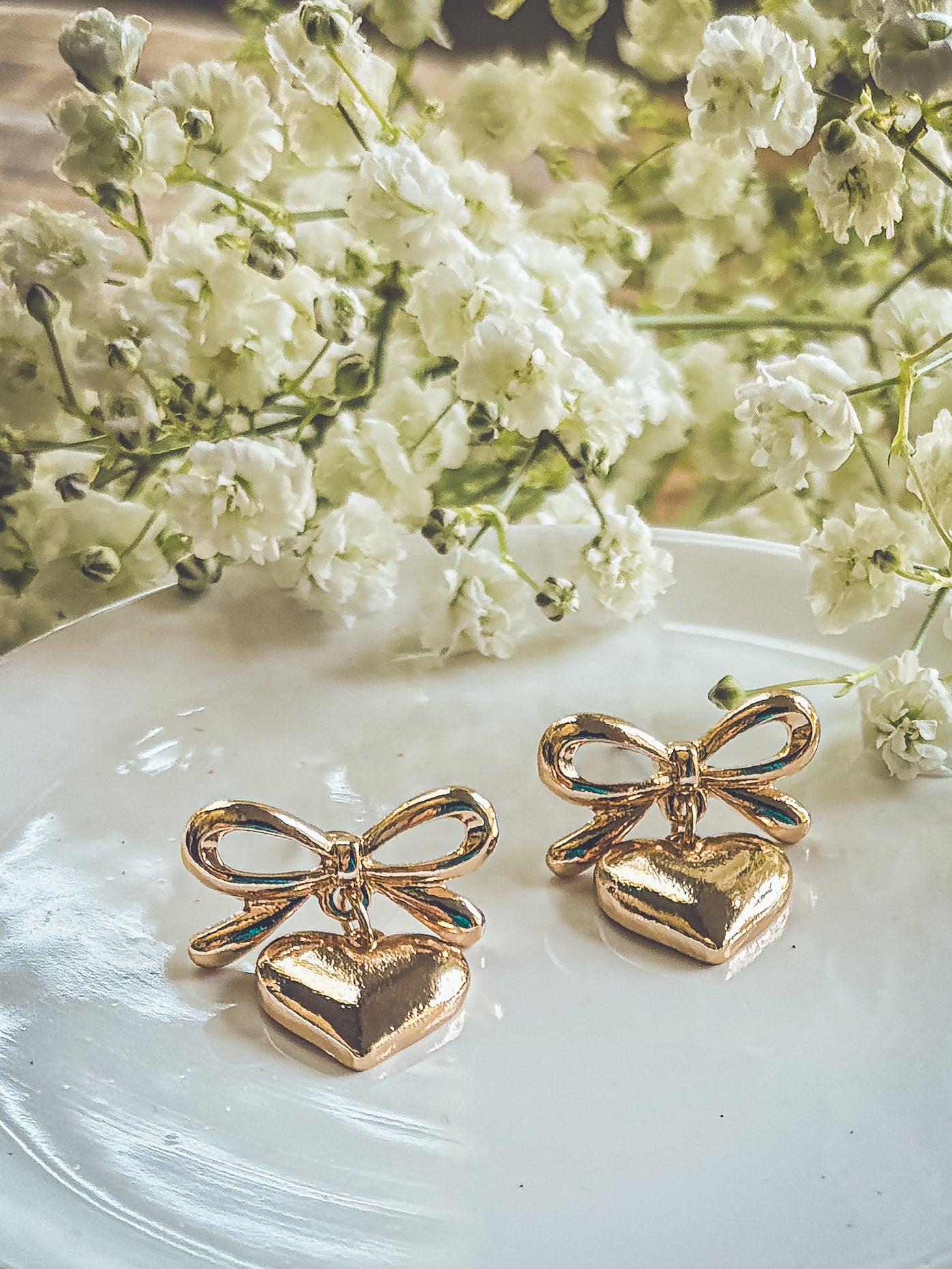 Beautiful Gold Heart Bow Earrings