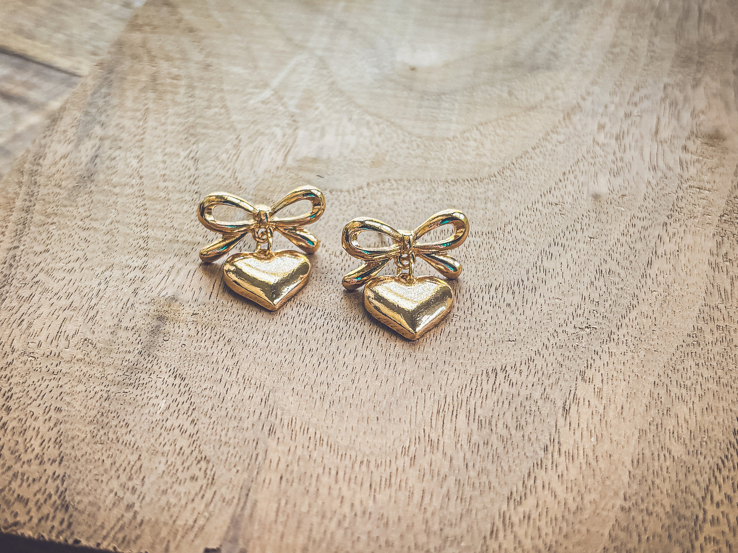 Beautiful Gold Heart Bow Earrings