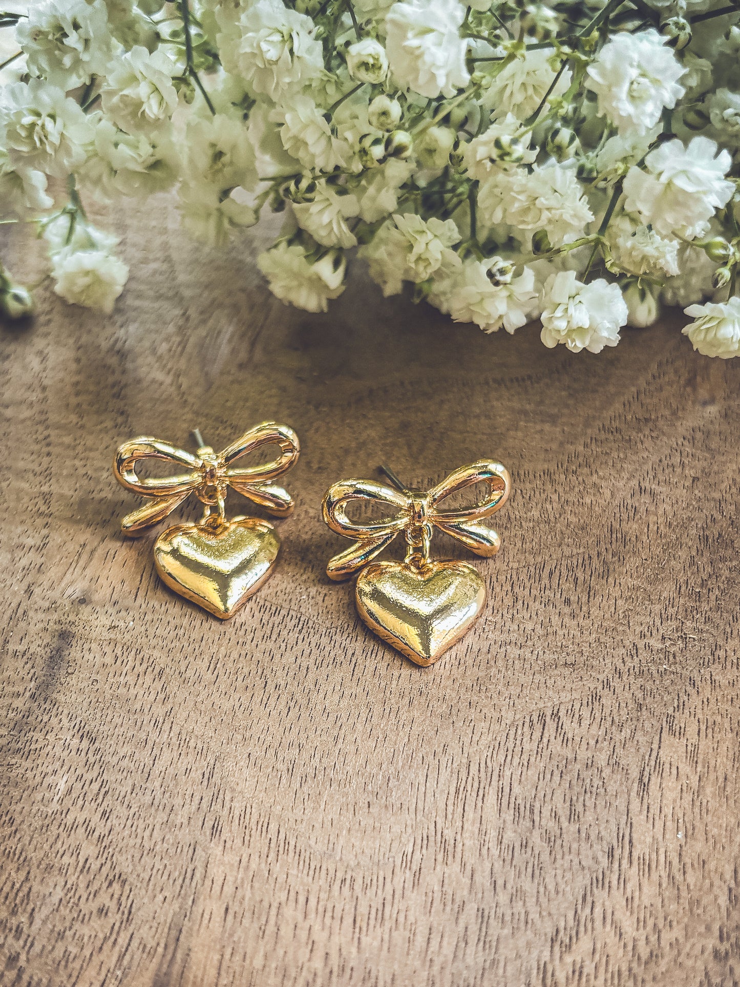 Beautiful Gold Heart Bow Earrings