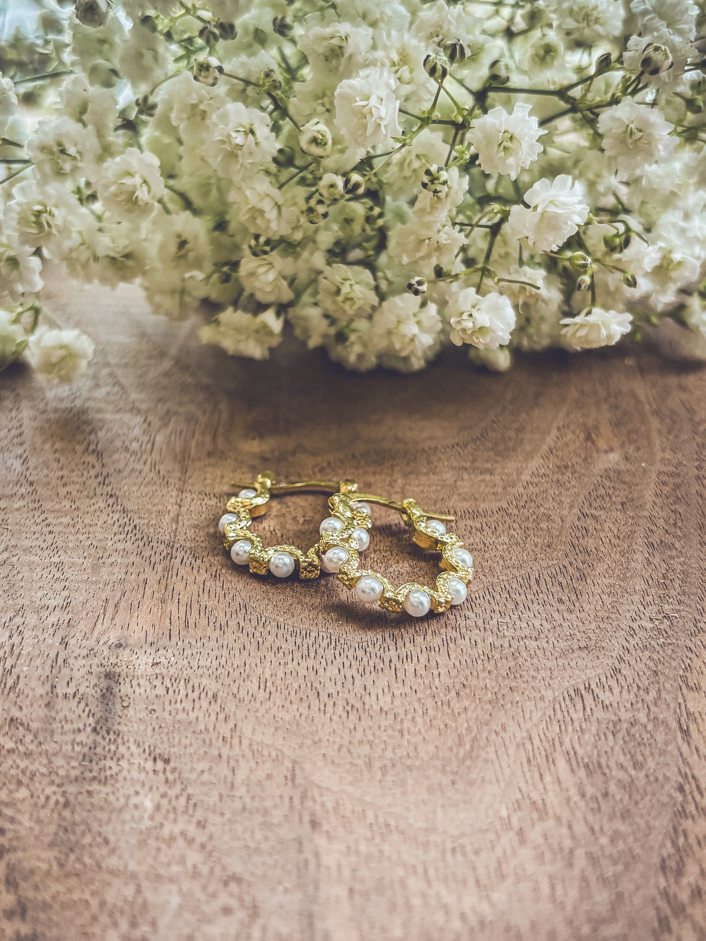 Beautiful Gold Pearl Hoops