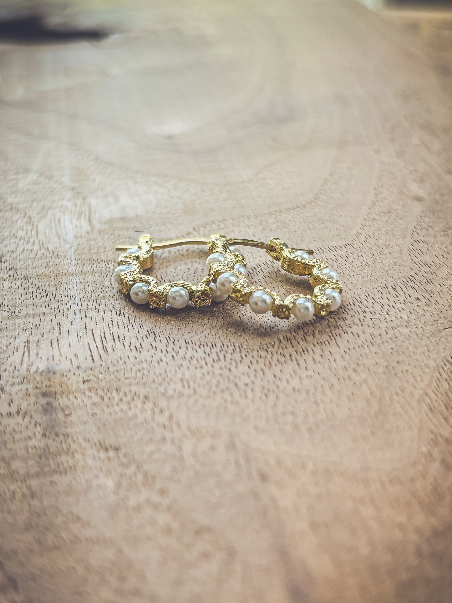 Beautiful Gold Pearl Hoops