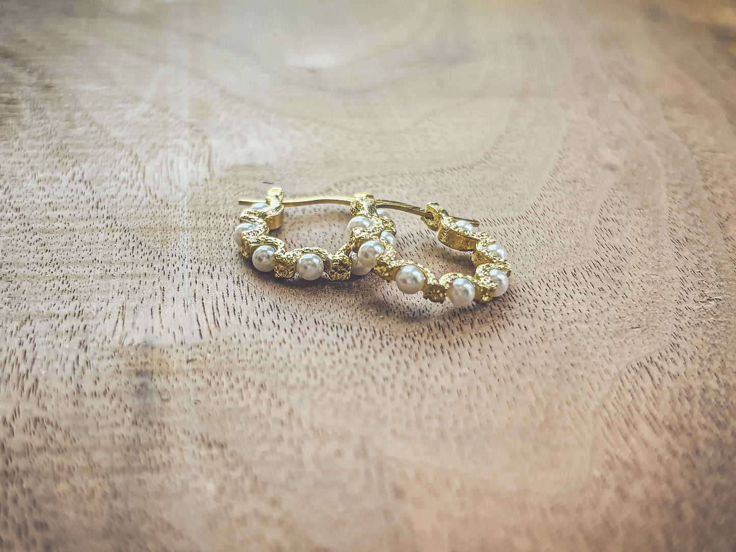 Beautiful Gold Pearl Hoops