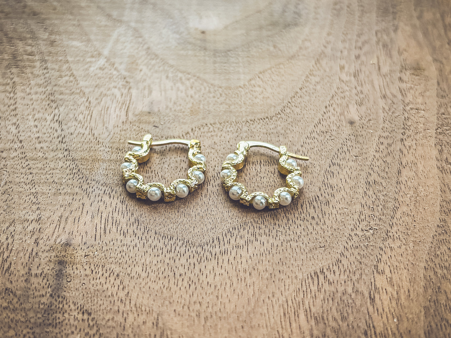 Beautiful Gold Pearl Hoops