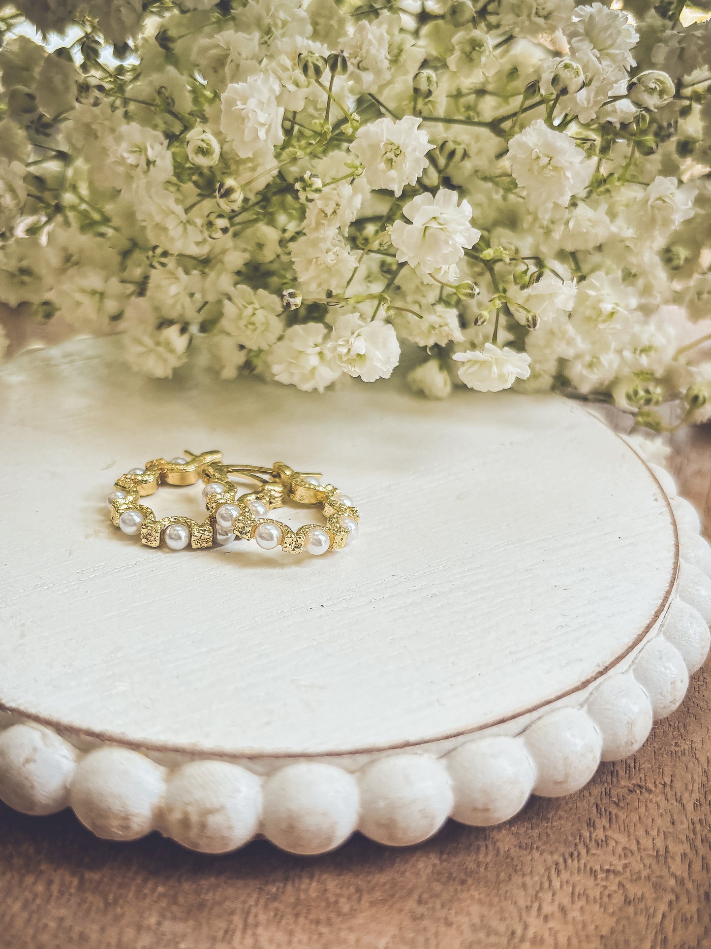Beautiful Gold Pearl Hoops