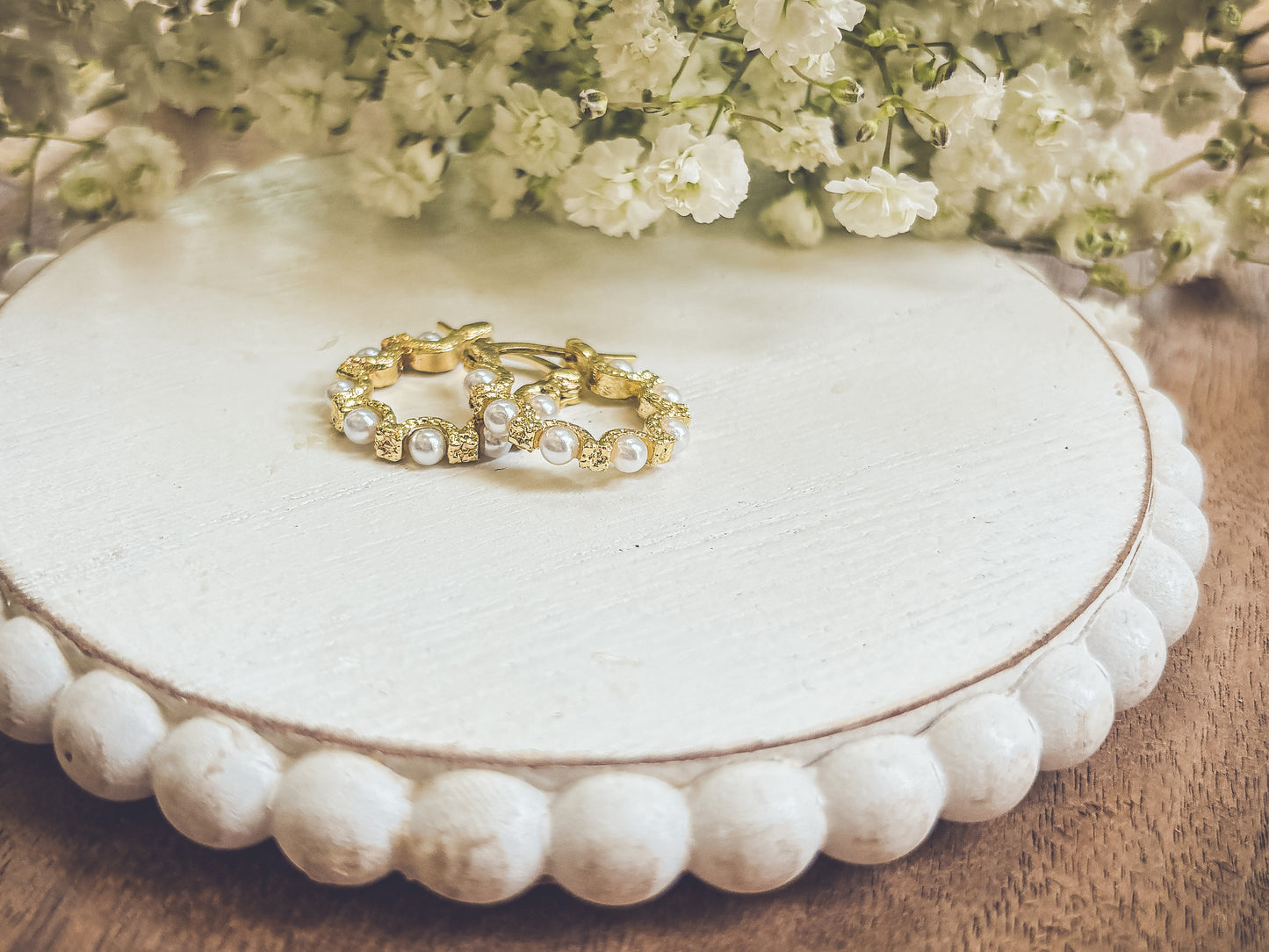Beautiful Gold Pearl Hoops