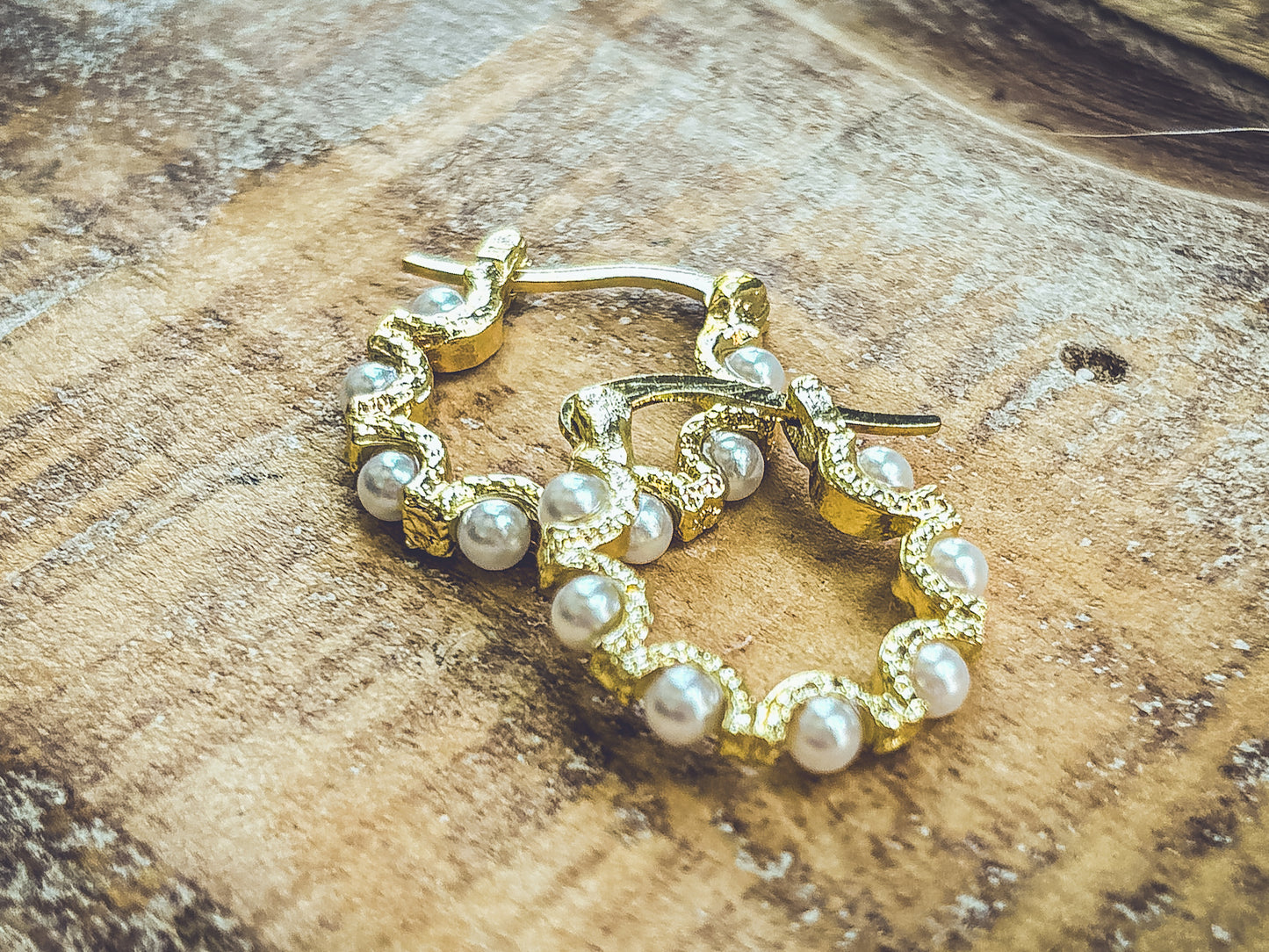 Beautiful Gold Pearl Hoops
