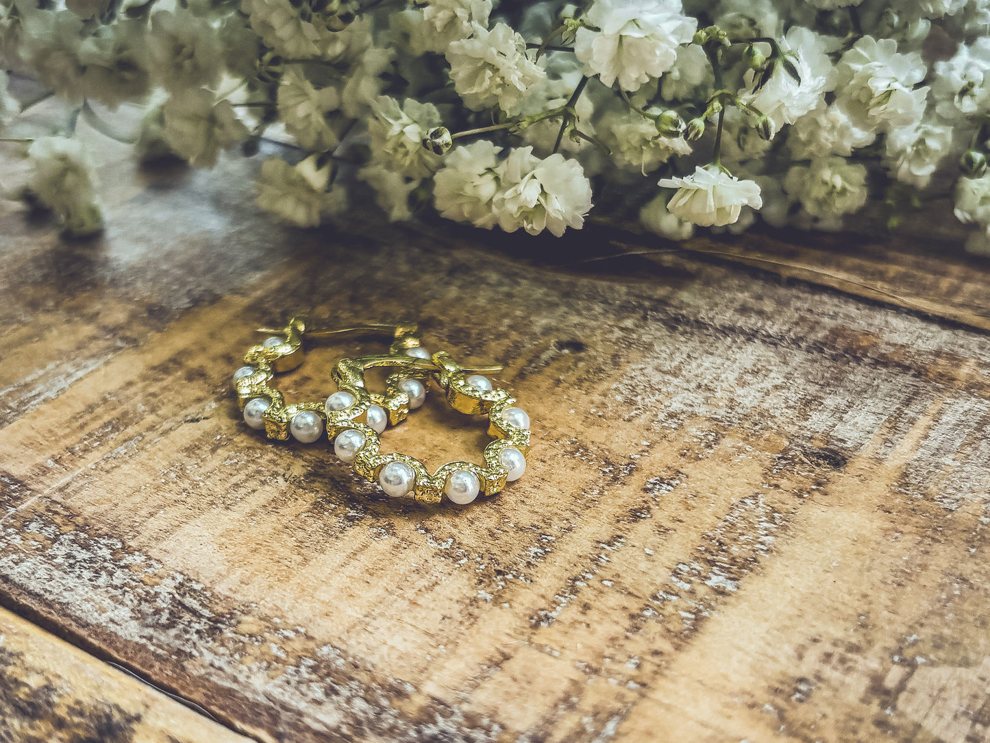 Beautiful Gold Pearl Hoops