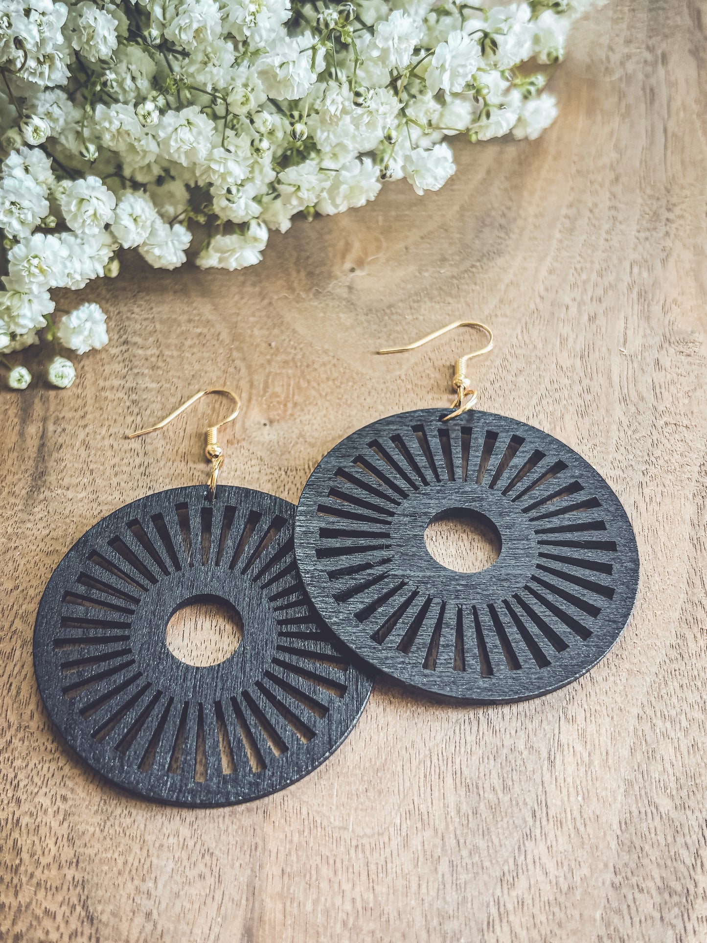 Beautiful Black Wooden Laser Cut Earrings