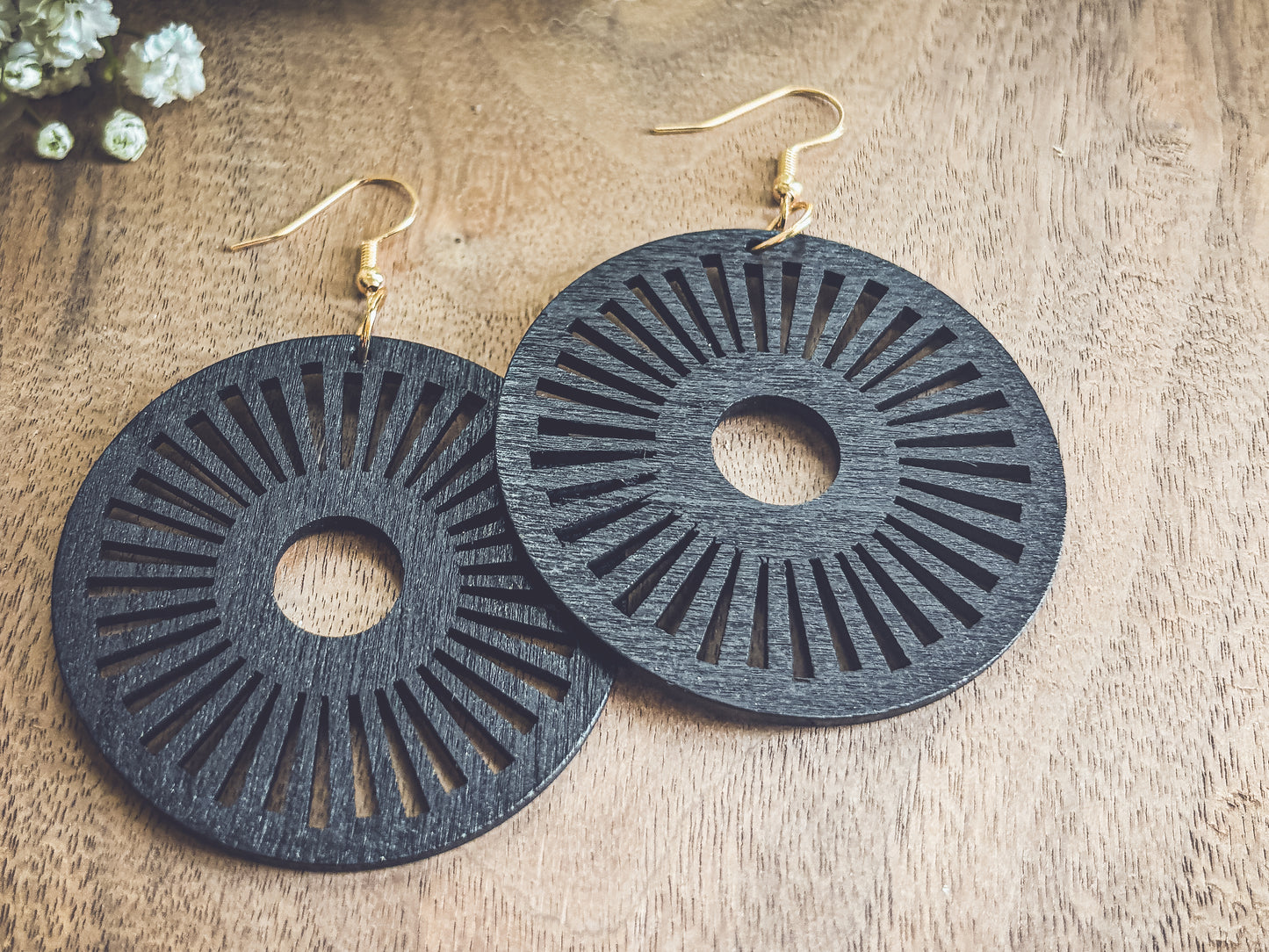 Beautiful Black Wooden Laser Cut Earrings