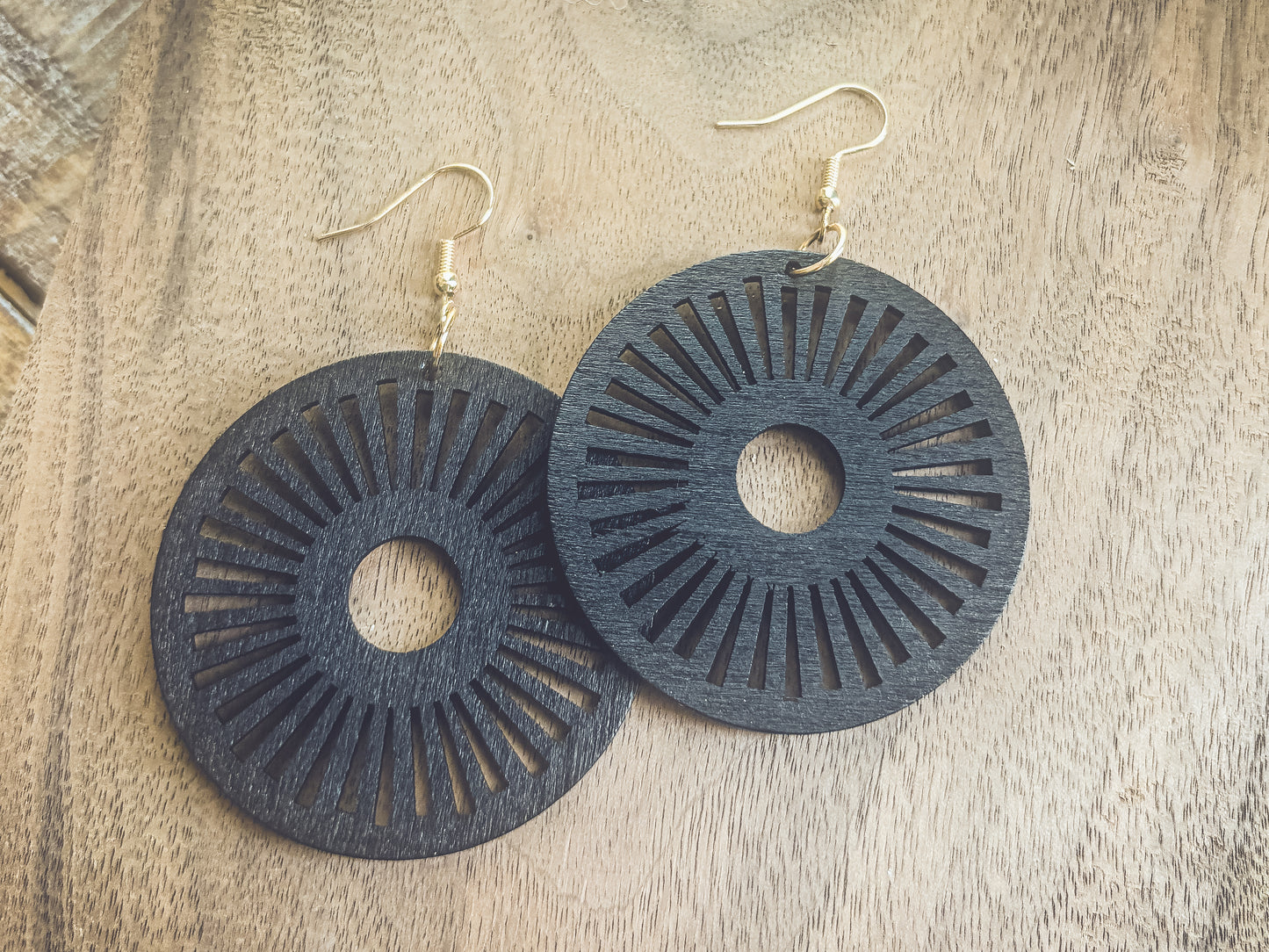 Beautiful Black Wooden Laser Cut Earrings