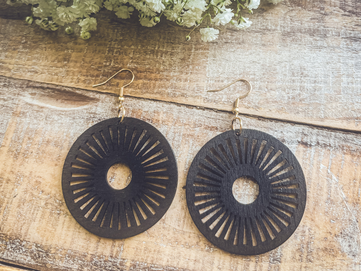 Beautiful Black Wooden Laser Cut Earrings