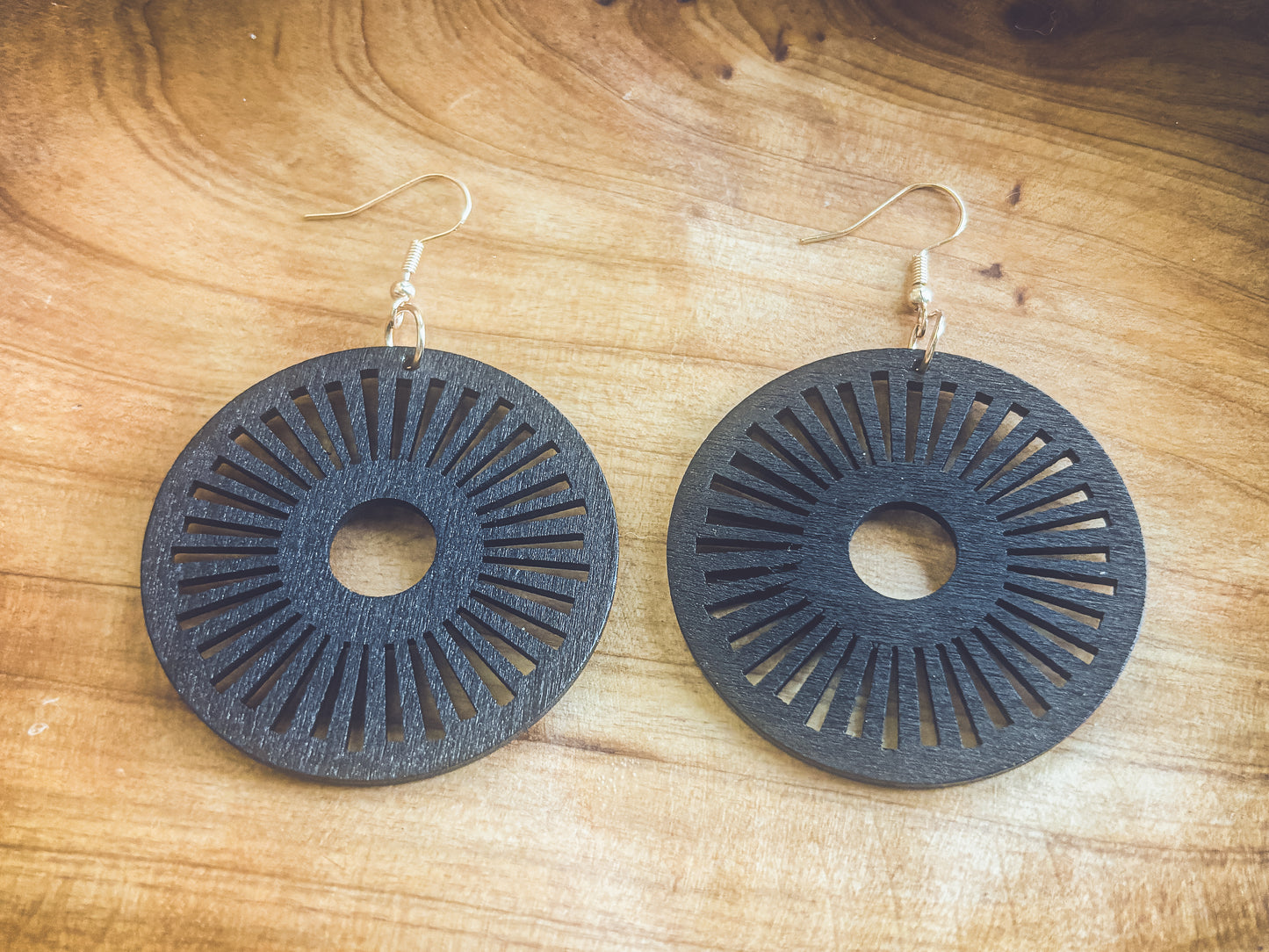Beautiful Black Wooden Laser Cut Earrings
