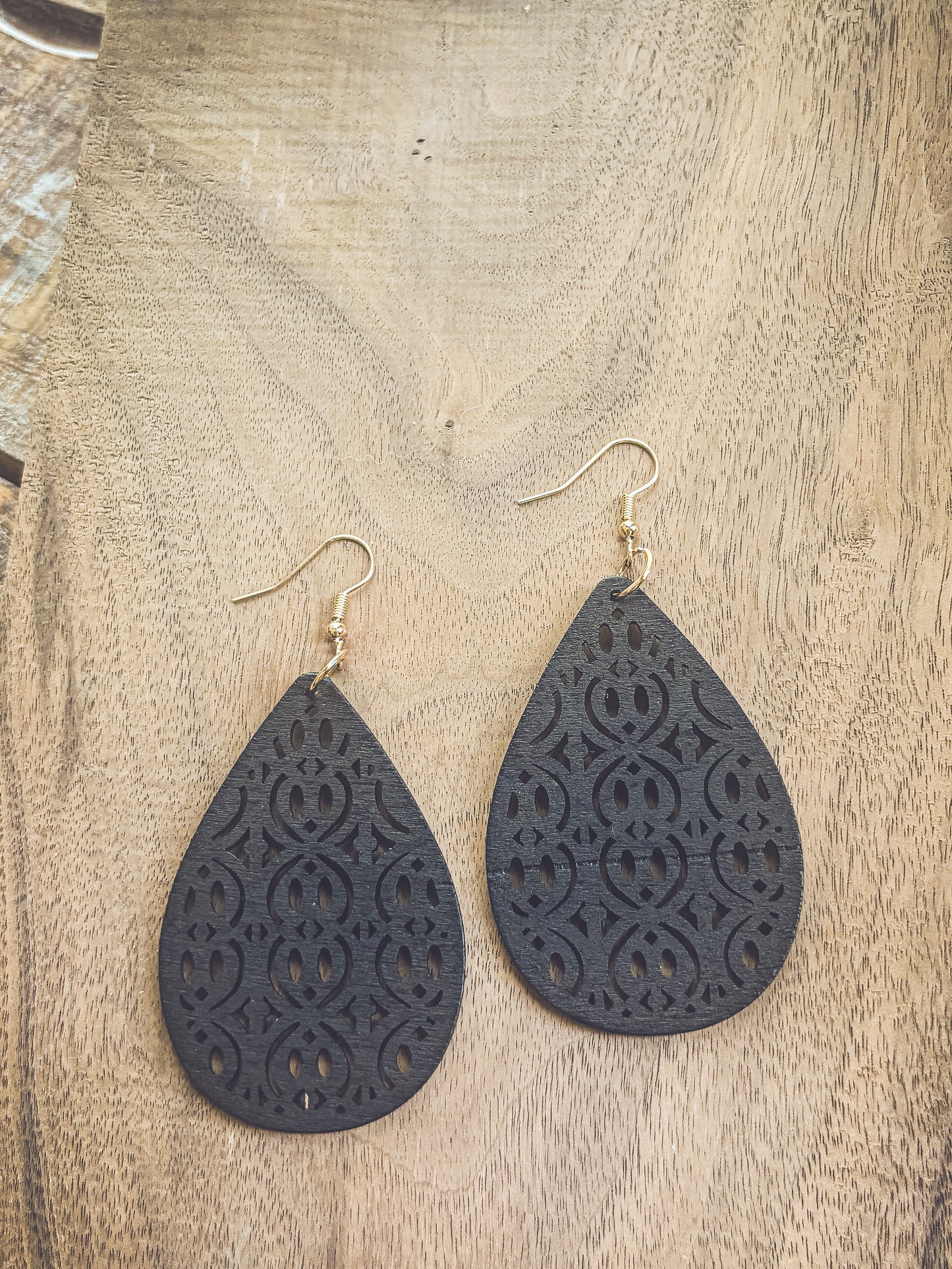 Beautiful Black Wooden Laser Cut Earrings