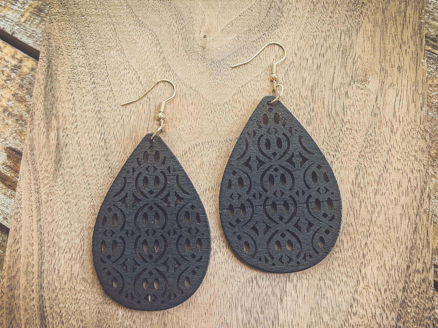 Beautiful Black Wooden Laser Cut Earrings