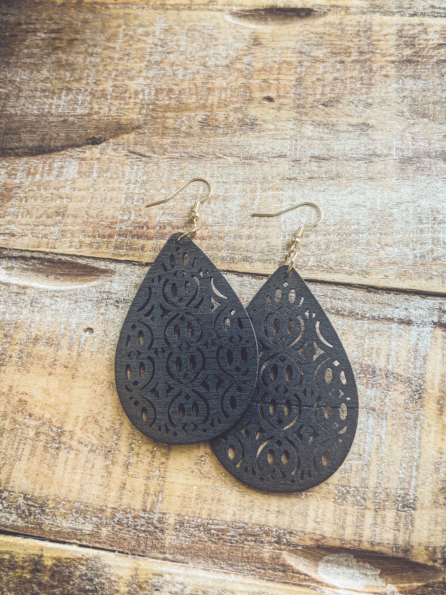 Beautiful Black Wooden Laser Cut Earrings