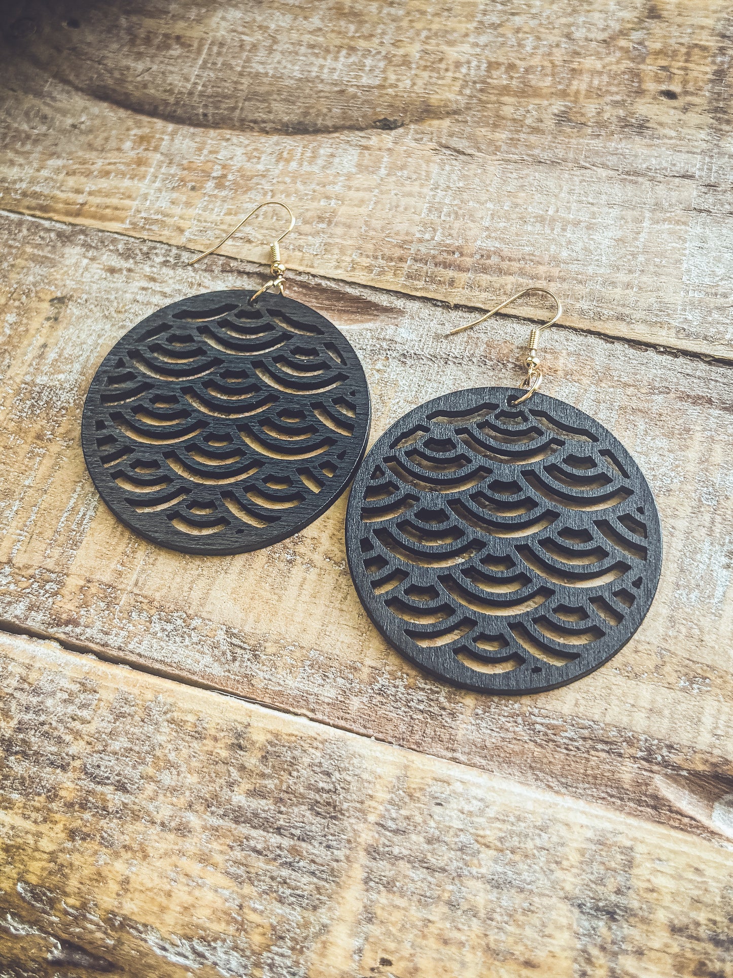 Beautiful Black Wooden Laser Cut Earrings