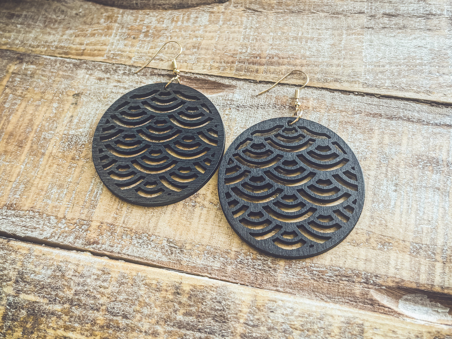 Beautiful Black Wooden Laser Cut Earrings