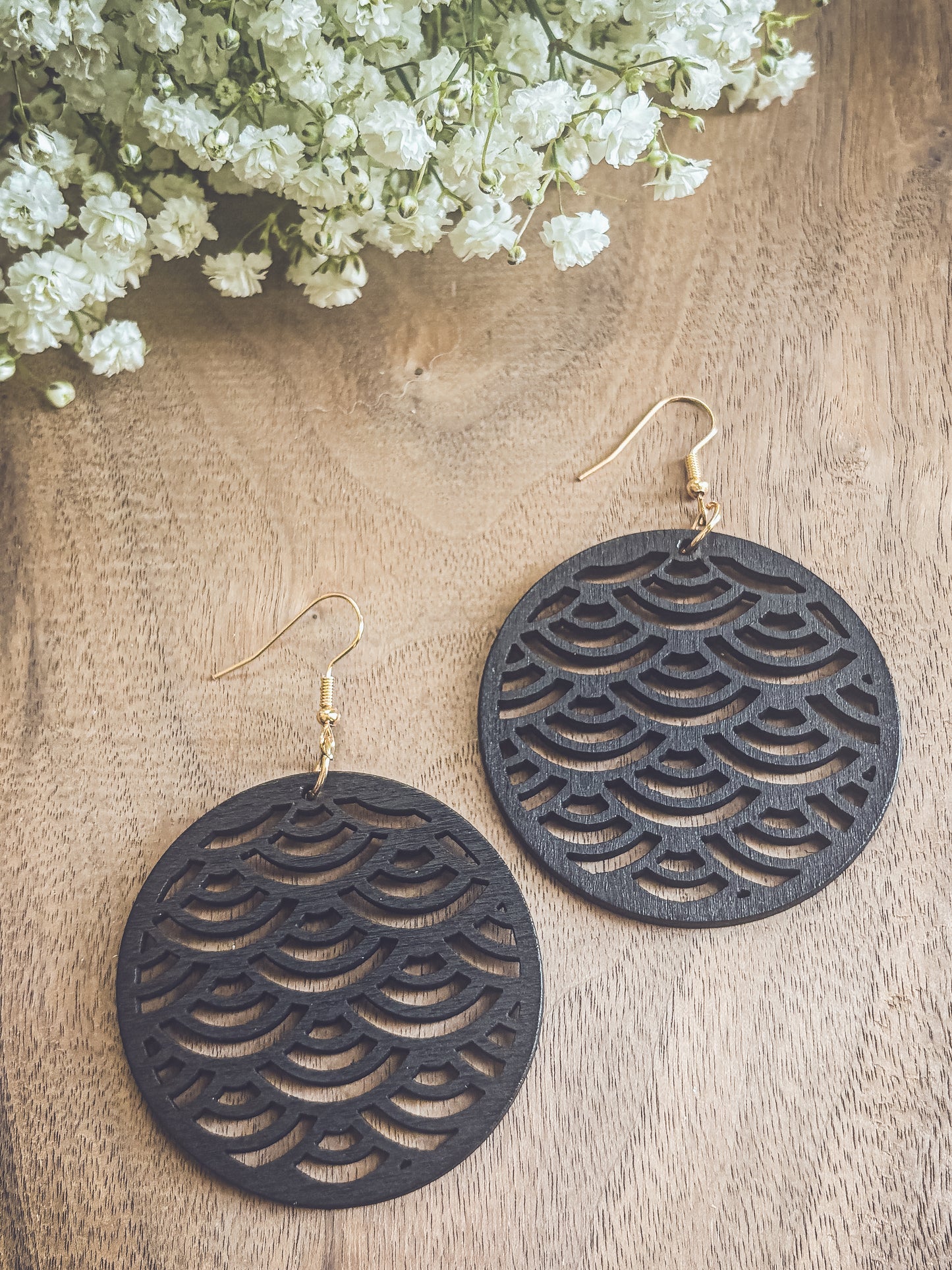 Beautiful Black Wooden Laser Cut Earrings