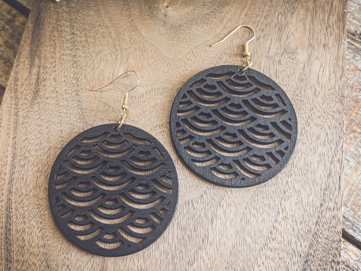 Beautiful Black Wooden Laser Cut Earrings