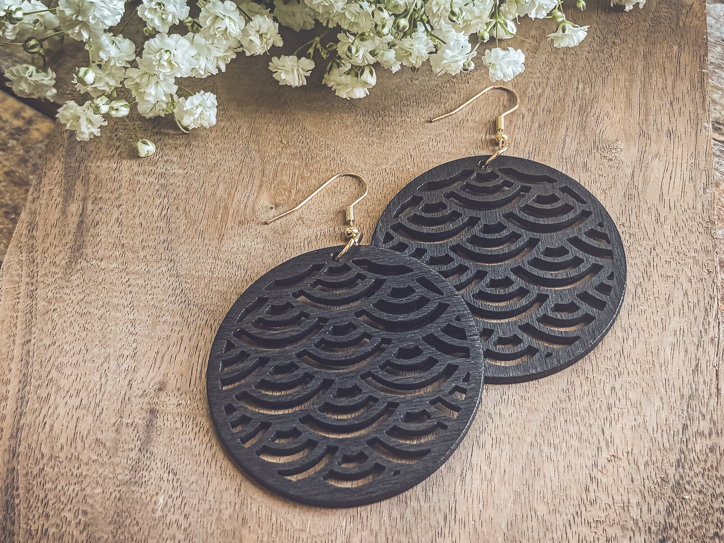 Beautiful Black Wooden Laser Cut Earrings