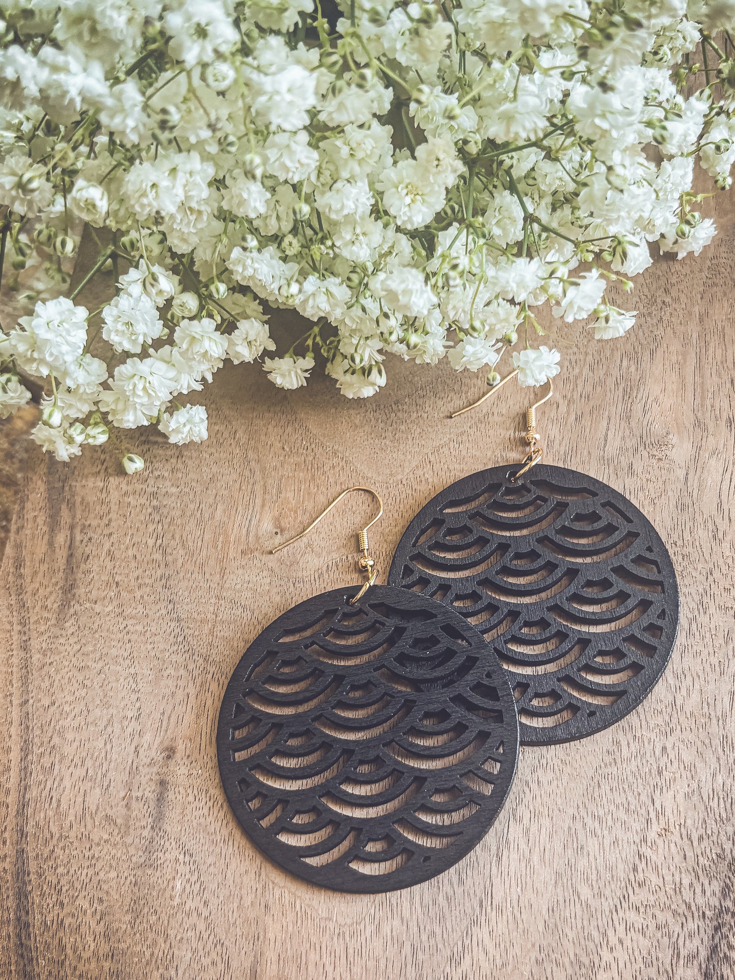 Beautiful Black Wooden Laser Cut Earrings