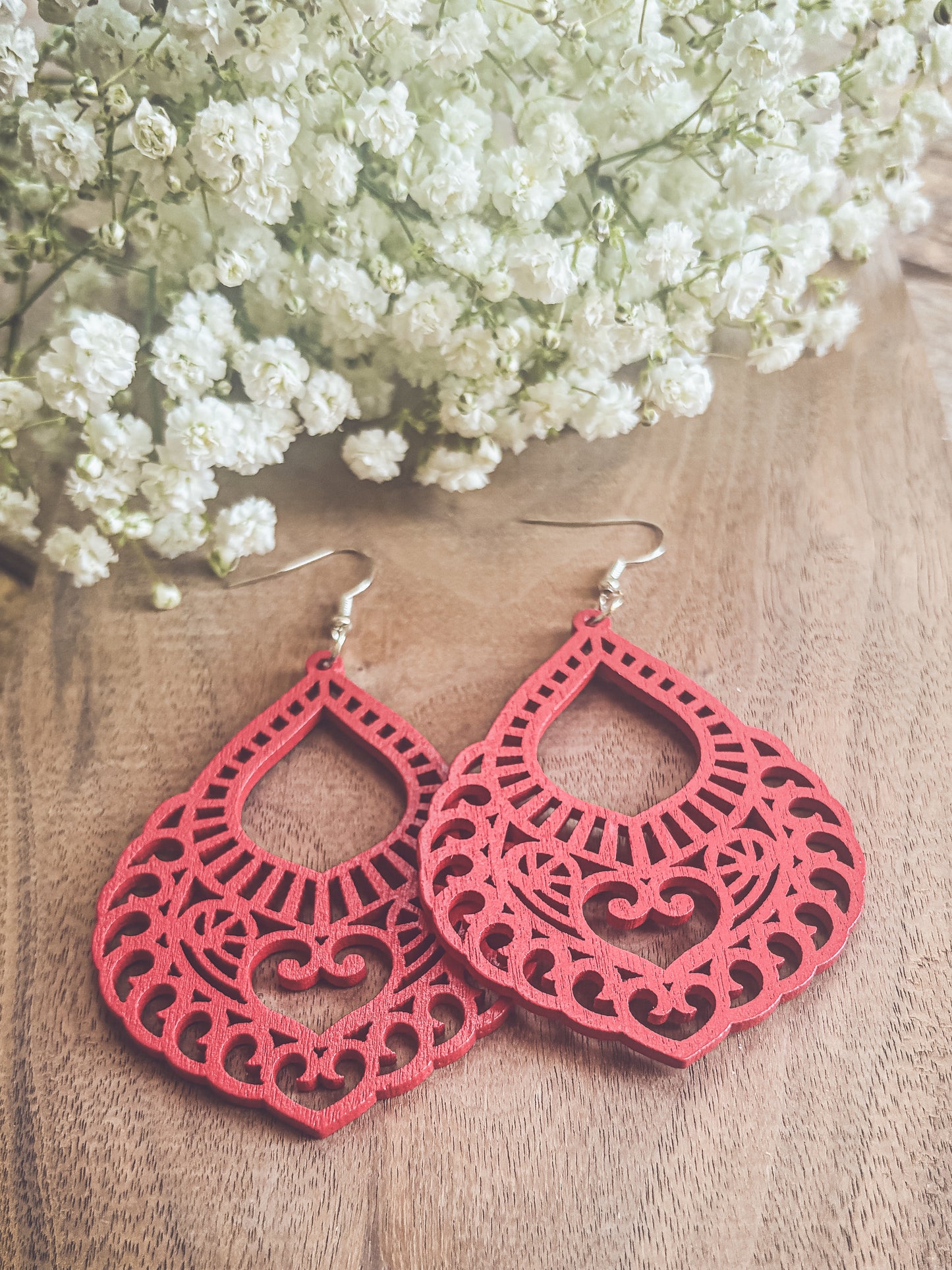 Beautiful Red Wood Earrings