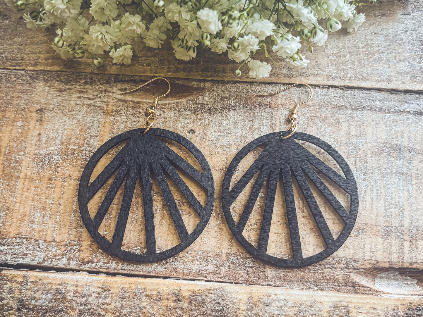Beautiful Black Wooden Laser Cut Earrings