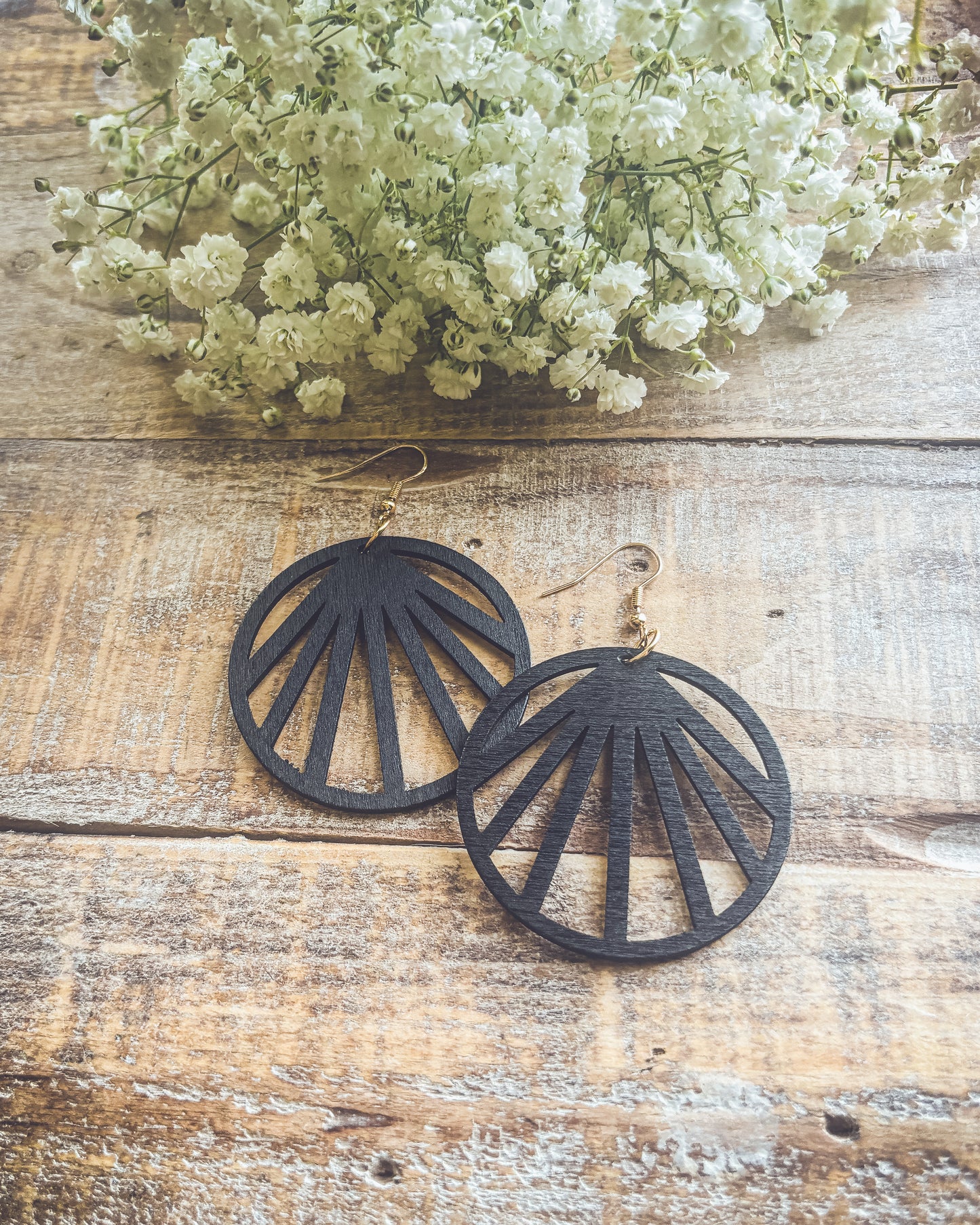 Beautiful Black Wooden Laser Cut Earrings