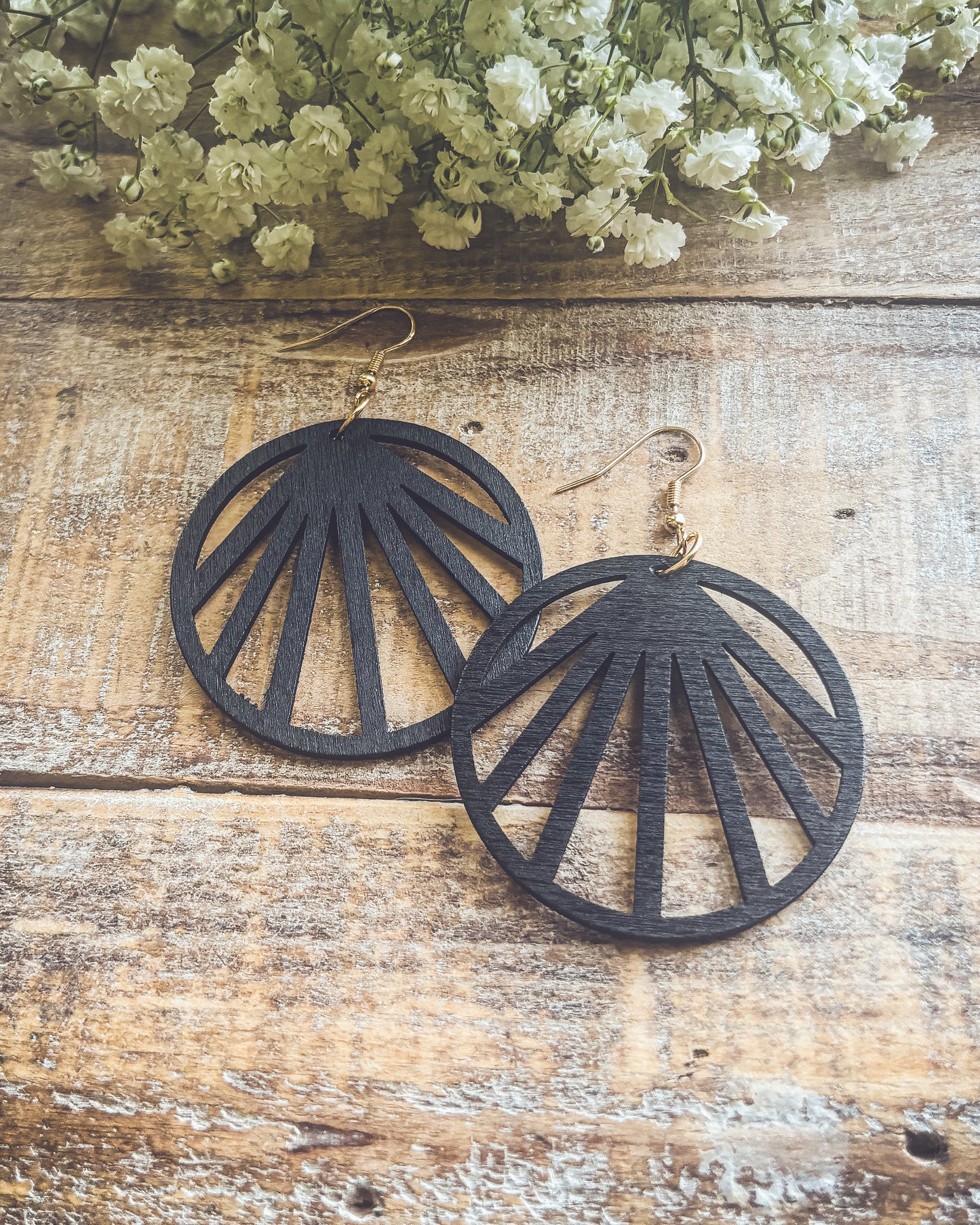 Beautiful Black Wooden Laser Cut Earrings