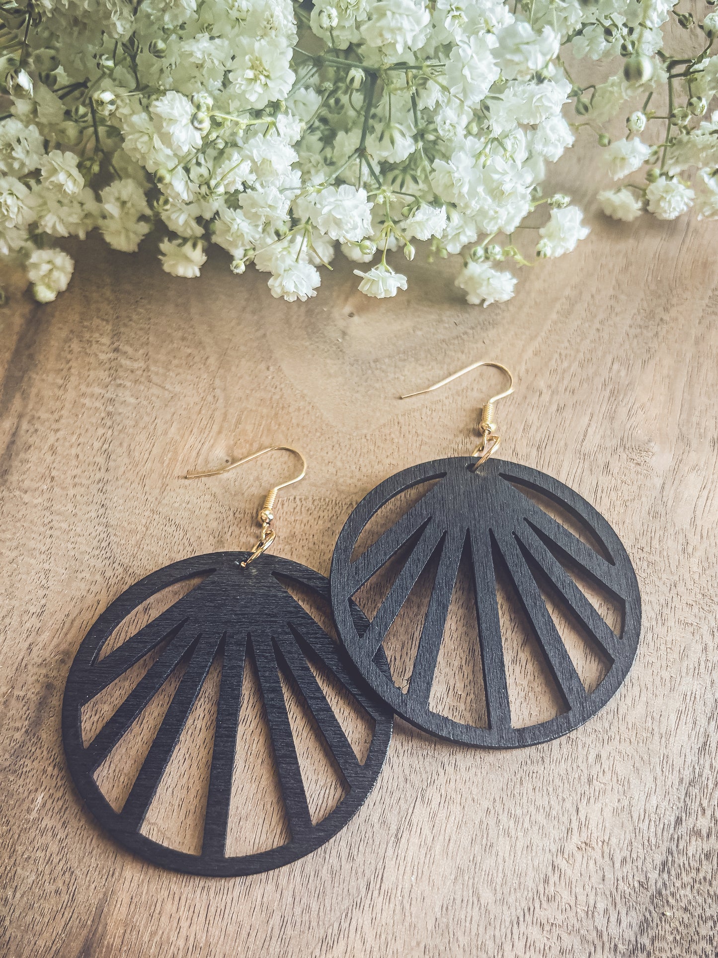 Beautiful Black Wooden Laser Cut Earrings