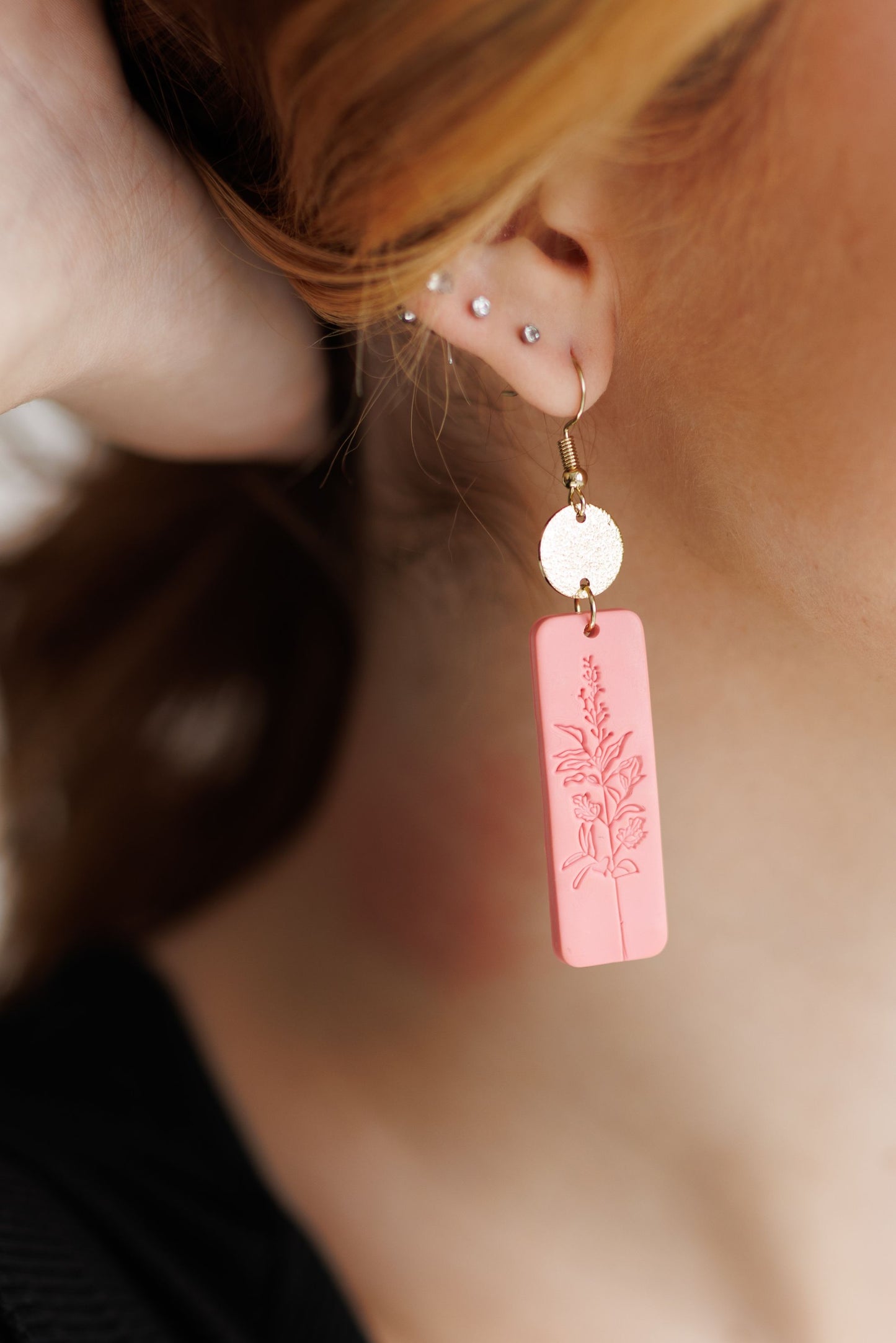 Beautiful Pink and Gold Floral Earrings
