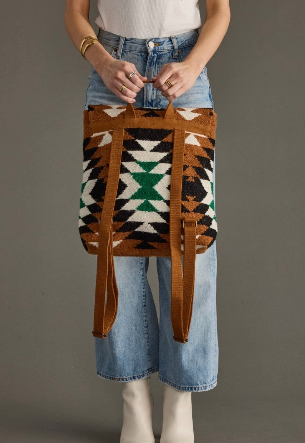 Brown, Black, Green & White Western Crossbody