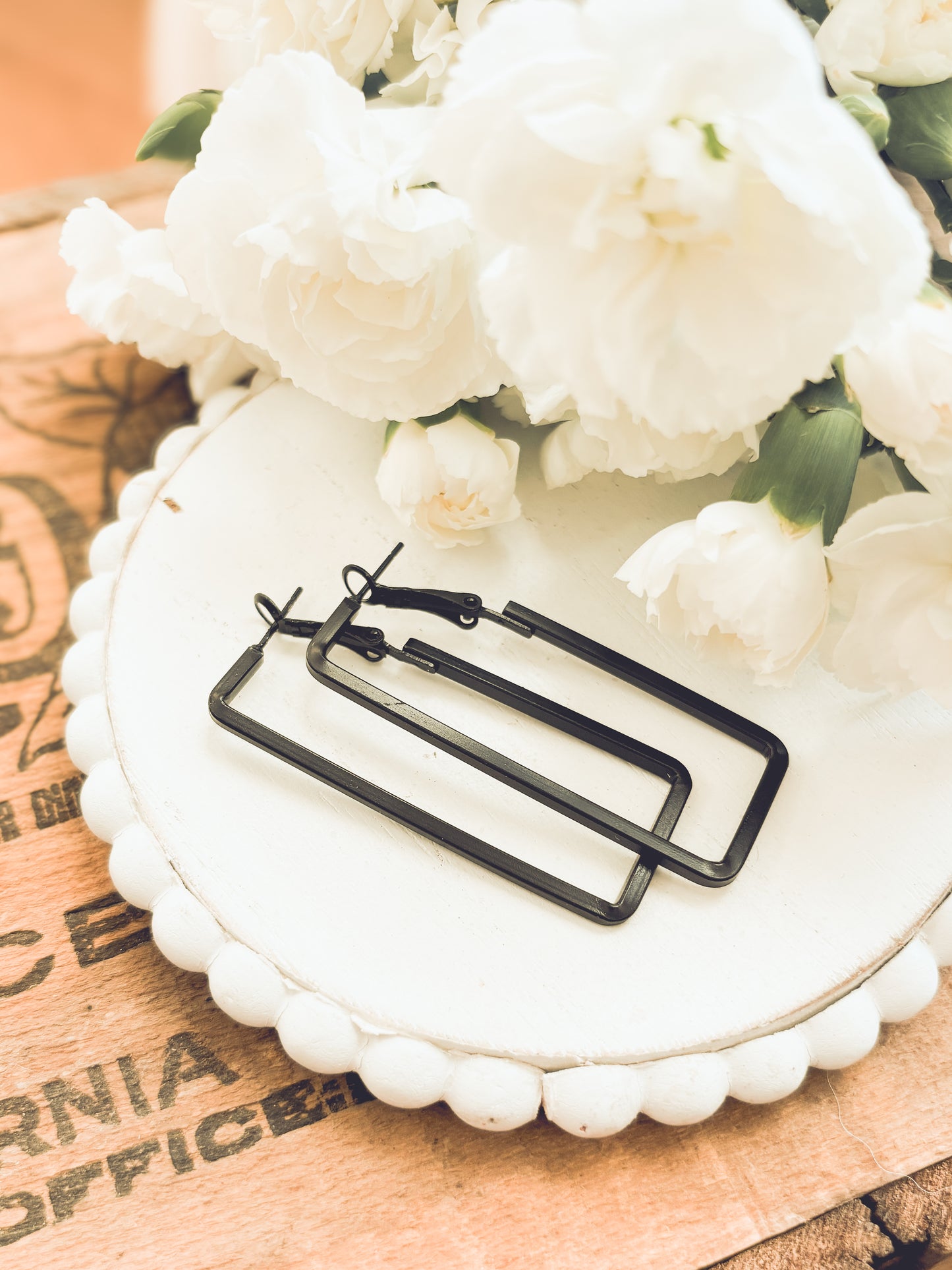 Beautiful Black Metal Rectangle Earrings