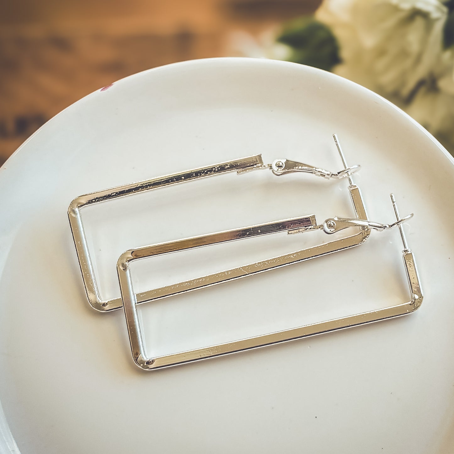 Beautiful Silver Rectangle Earrings
