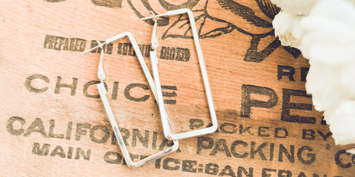 Beautiful Silver Rectangle Earrings