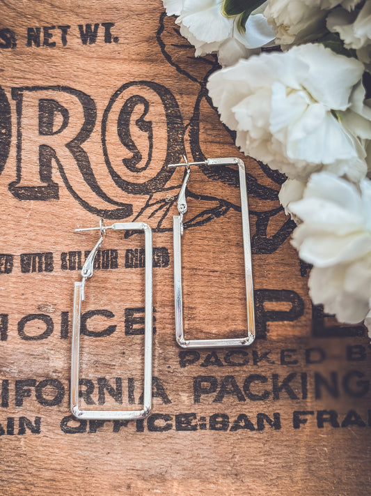 Beautiful Silver Rectangle Earrings
