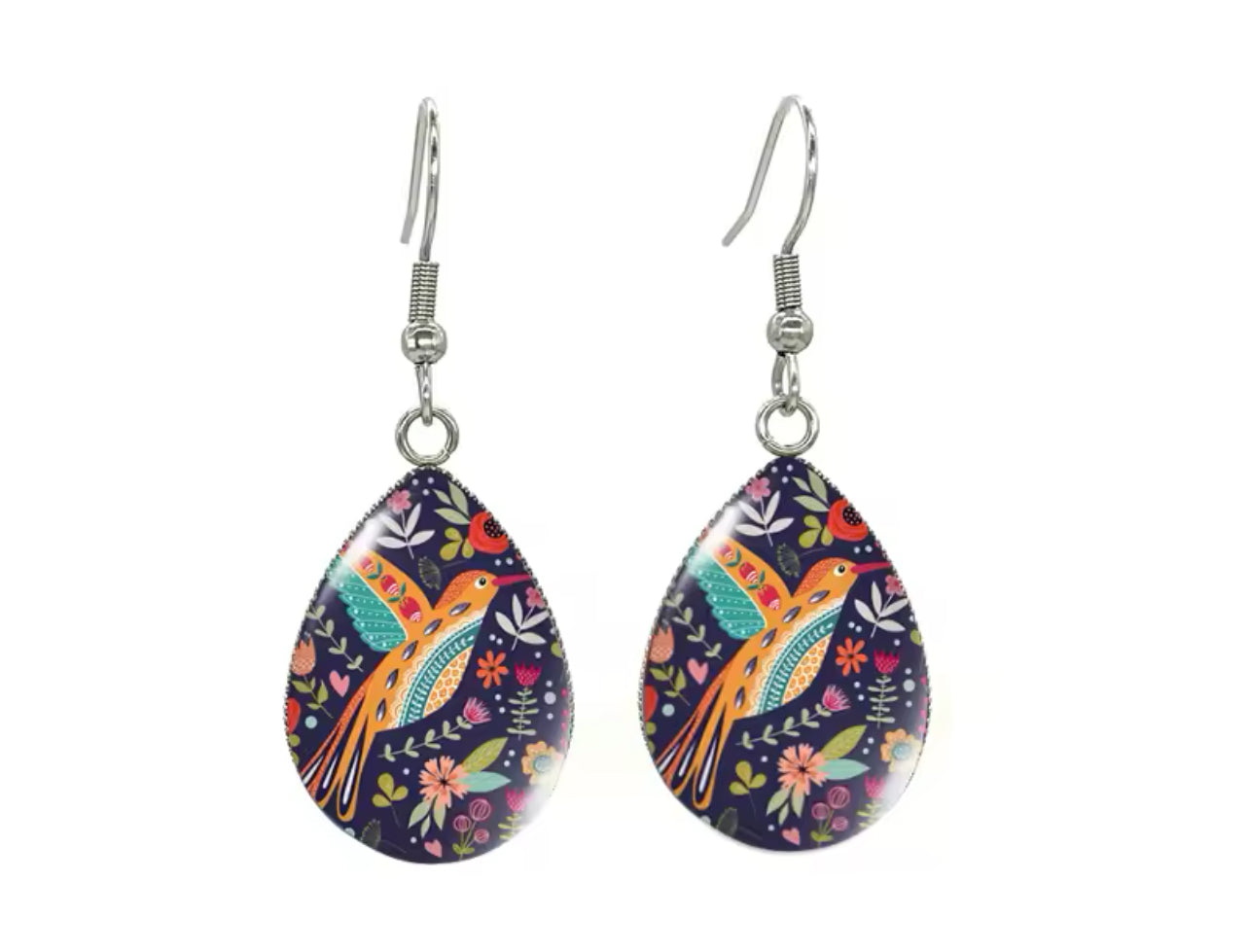 Beautiful Glass Like Folk Bird Earrings