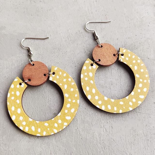 Beautiful Yellow Wood Circle Earrings