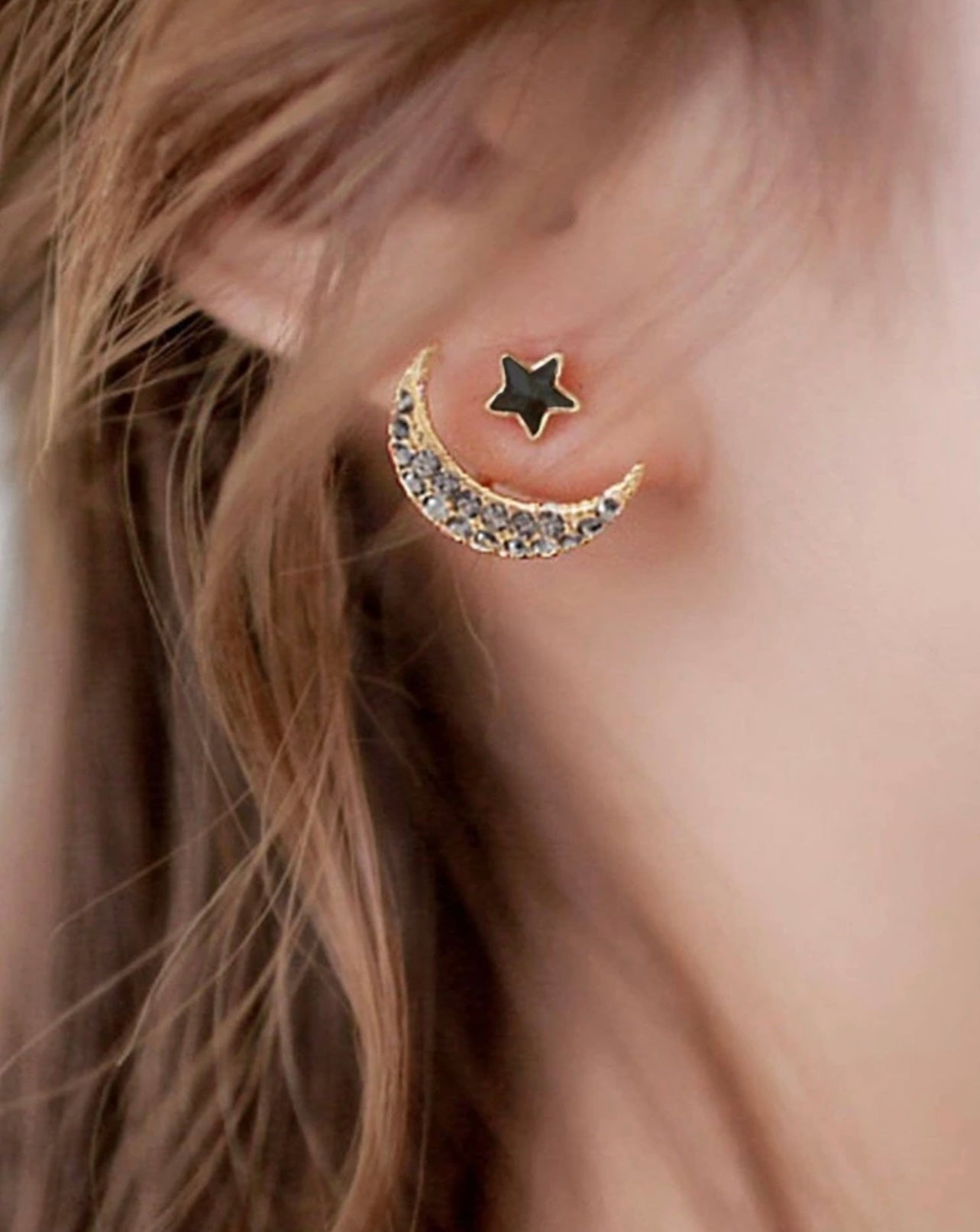 Black Moon and Star Jacket Earrings