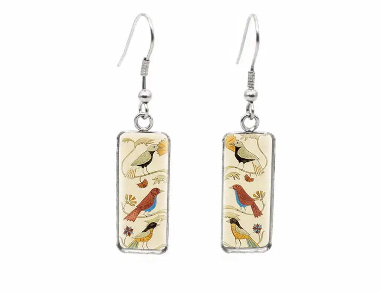 Beautiful Glass-Like Folk Bird Earrings