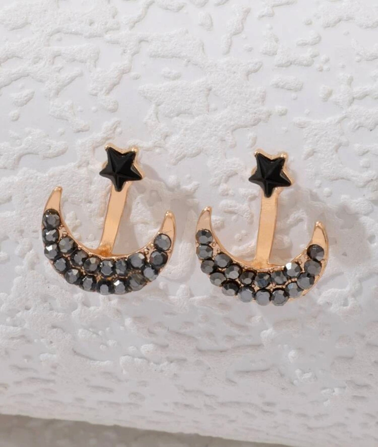 Black Moon and Star Jacket Earrings