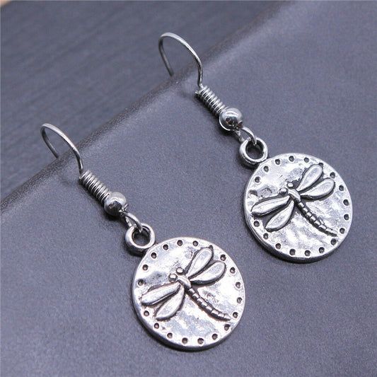 Beautiful Silver Dragonfly Pendant Earrings