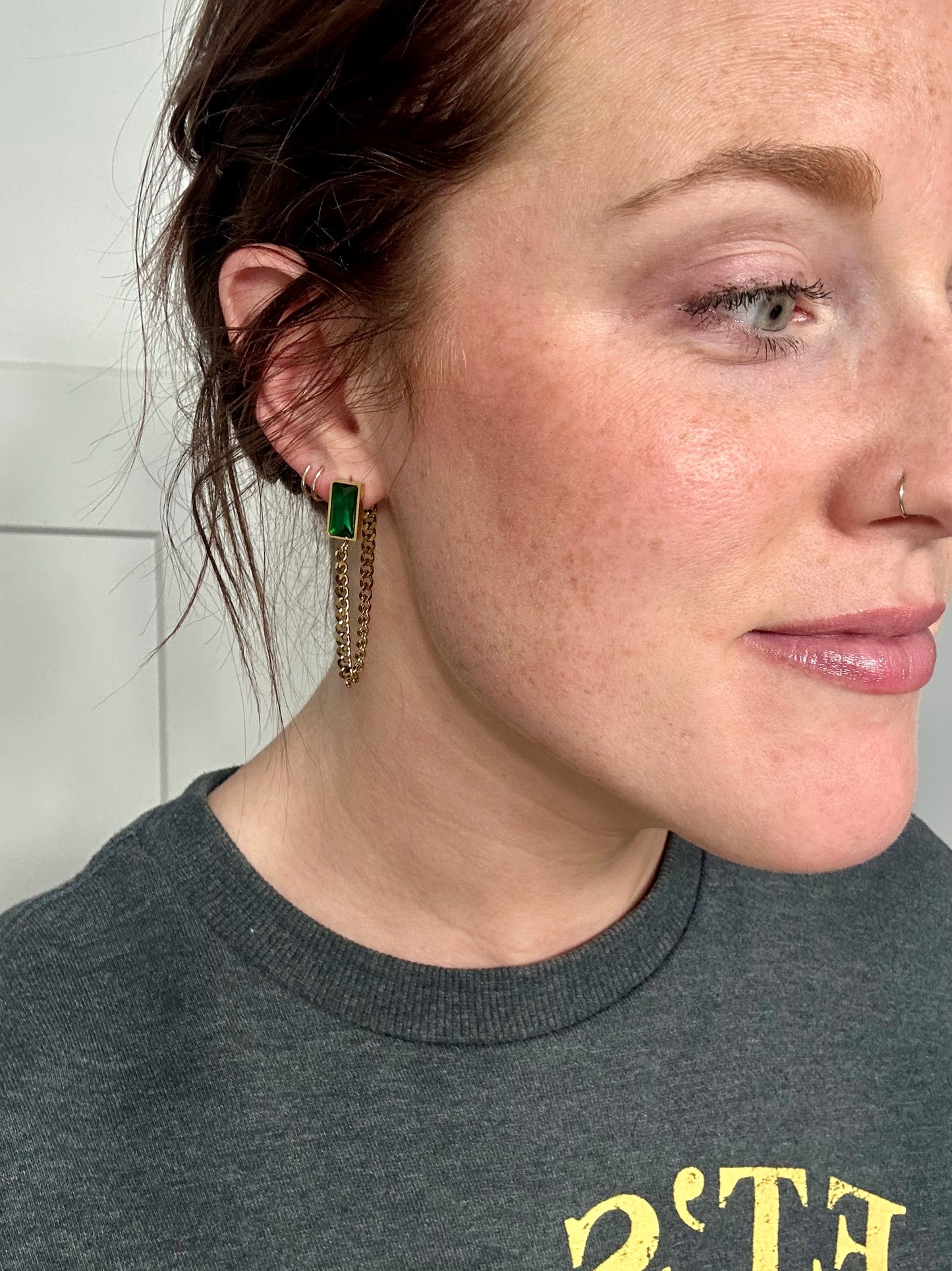 Beautiful Gold Chain and Emerald Earrings