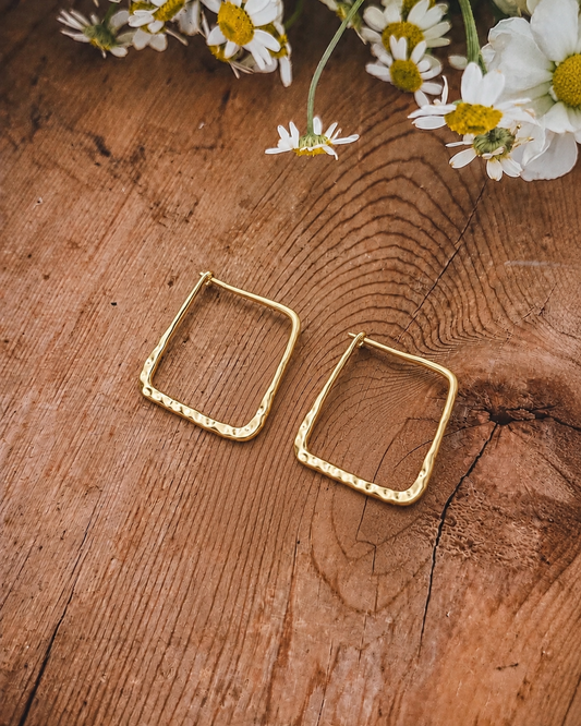 Golden Hour Hammered Square Hoop Earrings