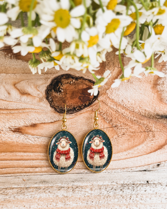 Cozy Christmas Lamb Drop Earrings