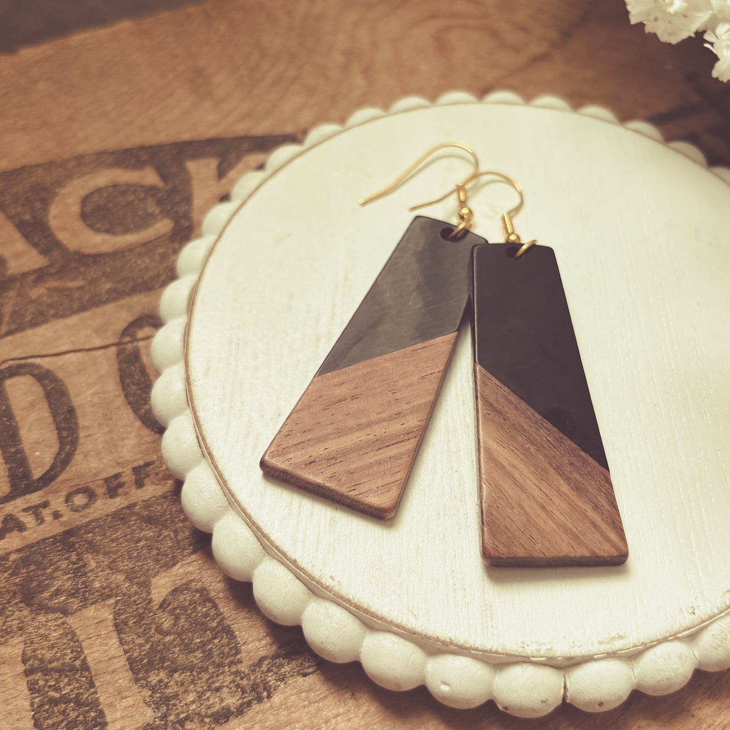 Beautiful Black Resin and Wood Earrings